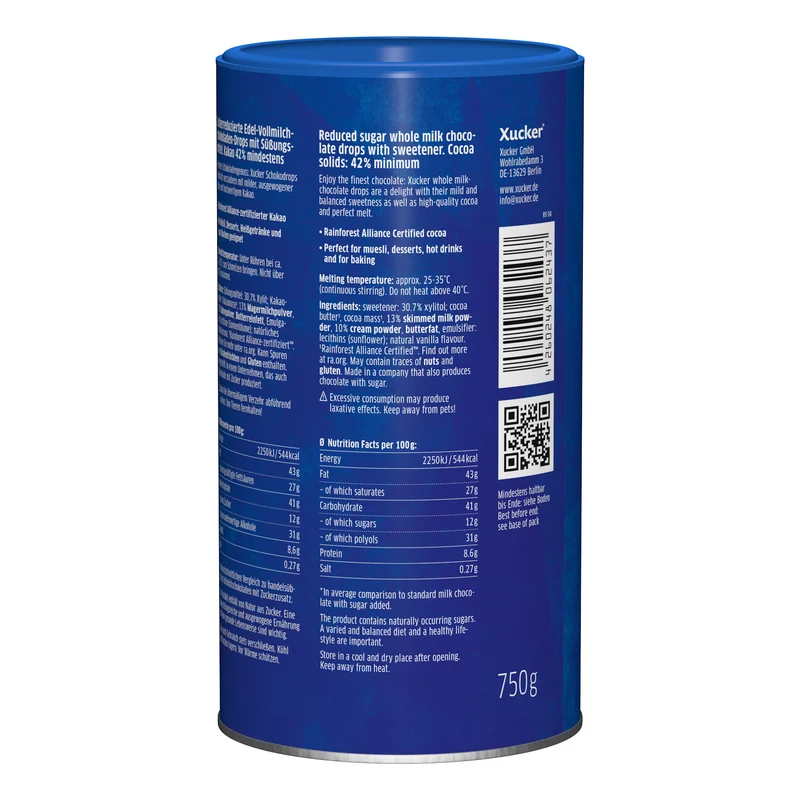 Schokodrops Vollmilch mit finnischem Xylit (750g)