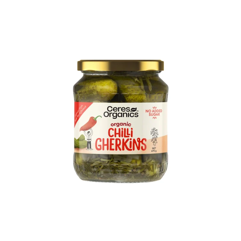 Organic Chilli Gherkins 670g