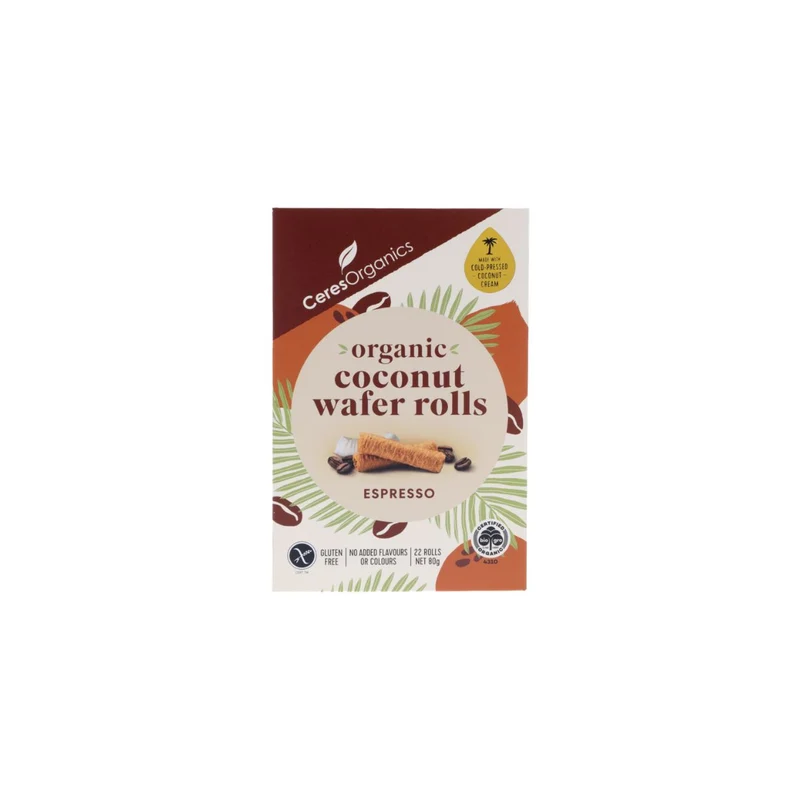 Organic Coconut Wafer Rolls Espresso 80g