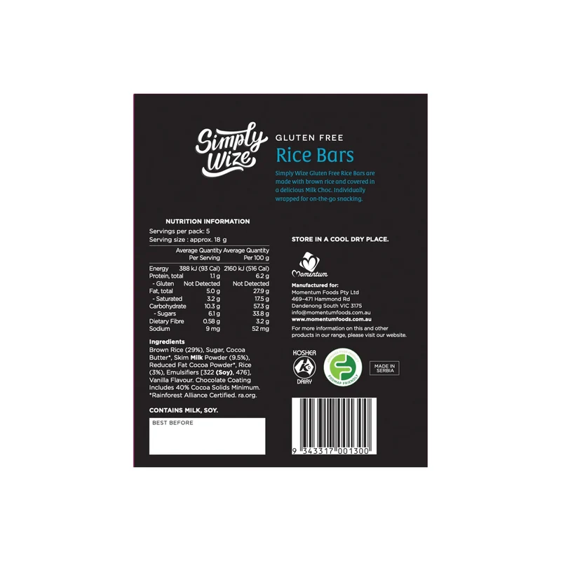 Rice Bars Milk Choc 5pk 90g