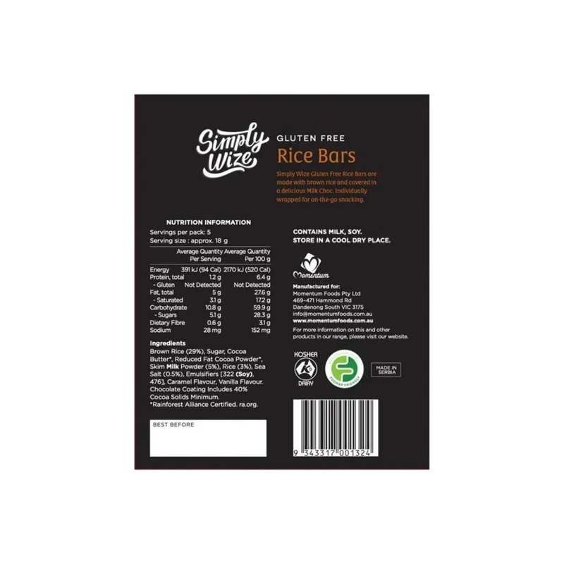 Rice Bars Milk Choc Salted Caramel 5pk 90g
