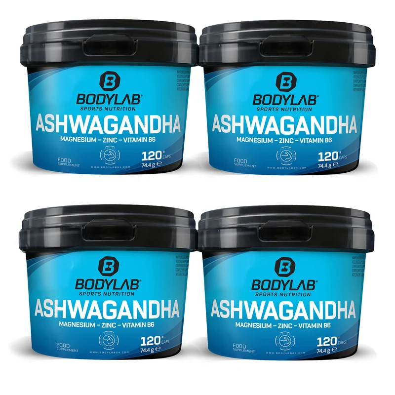 4 x Bodylab Ashwagandha + Magnesium - Zinc - Vitamin B6 (je 120 Kapseln)