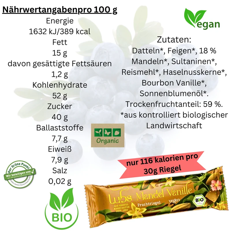 Lubs Bio&Vegan Fruchtriegel Mandel & Vanille