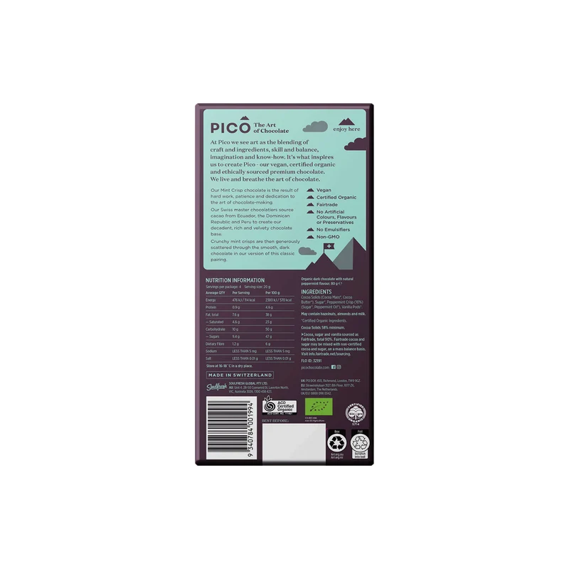 Mint Crisp Dark Chocolate 80g