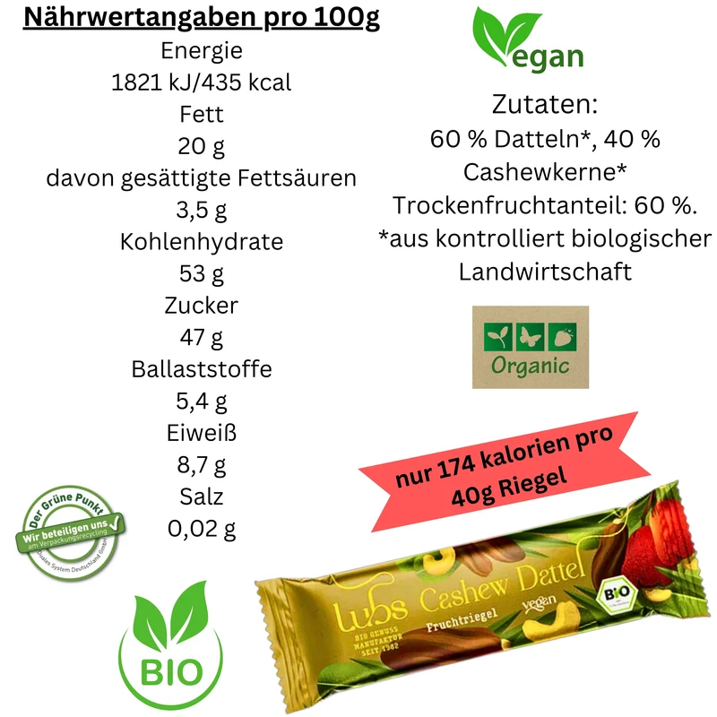 Lubs Fruchtriegel gemischte Box| Probier mix 8 verschiedene Sorten